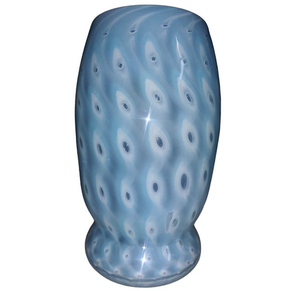 Blue Opalescent Controlled Bubble Glass Swirl Vase Peacock Eye Turquoise Vase - Picture 2 of 10